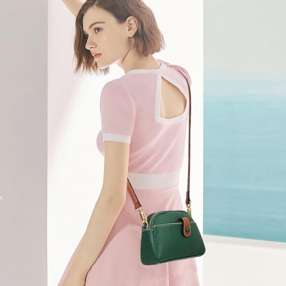 NEW Green Mini Crossbody Bag w/ Brown Accent Leather Small Purse Satchel - Picture 6 of 6